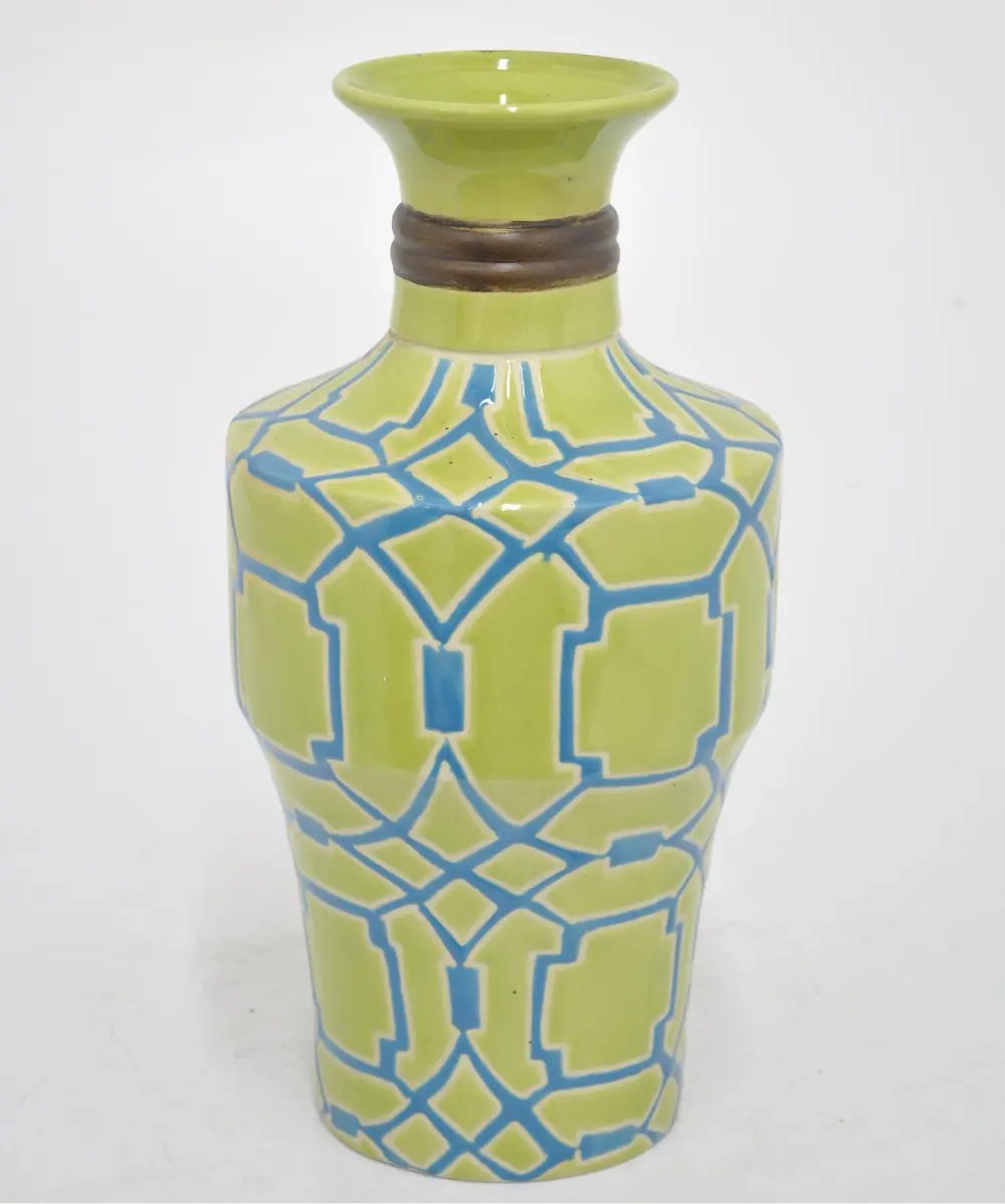 Lime and Turquoise Geometric Pattern Vase-1