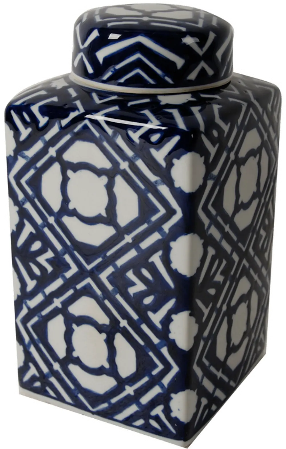 Square Blue and White Lidded Jar-1