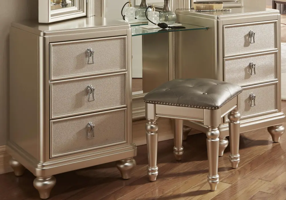 Traditional Champagne Vanity Dresser with Stool - Diva-1