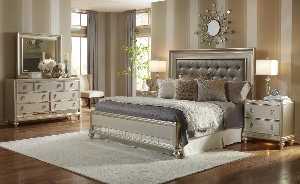 Traditional Champagne 4 Piece King Bedroom Set - Diva -1