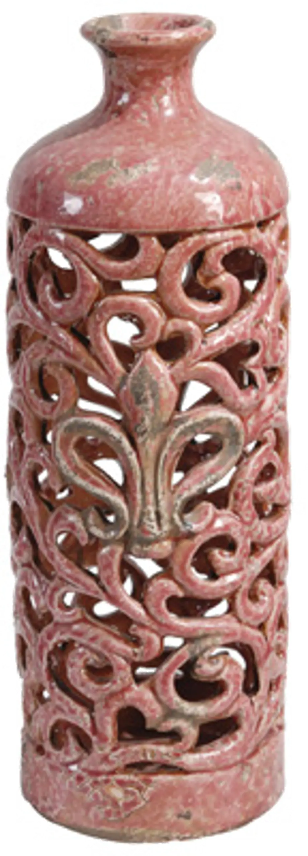 Distressed Pink Pierced Vase with Fleur De Lis-1