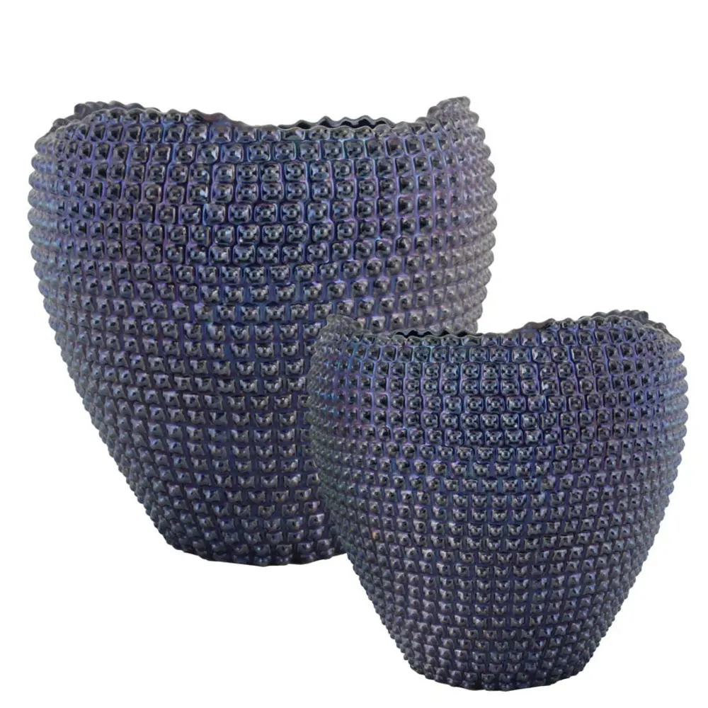9 Inch Blue Ceramic Leal Vase-1