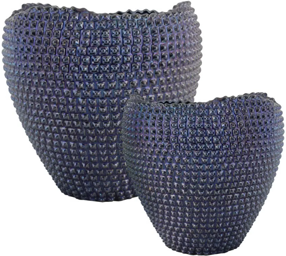 12 Inch Blue Ceramic Leal Vase-1