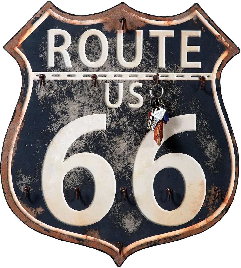 DE7472/ROUTE66/WALL Wooden 'Route 66' Wall Key Holder-1
