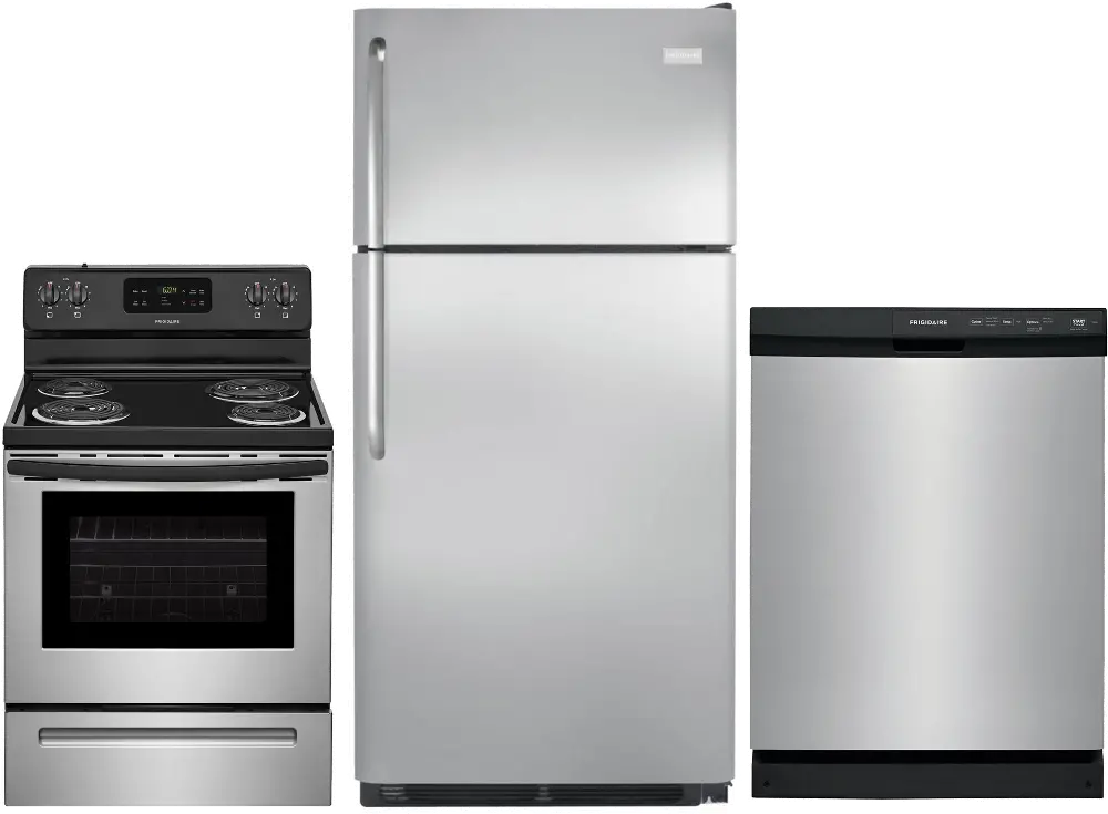 SS-3PC-ELE-PACKAGE Frigidaire 3 Piece Electric Kitchen Appliance Package with 18 cu. ft. Refrigerator - Stainless Steel-1