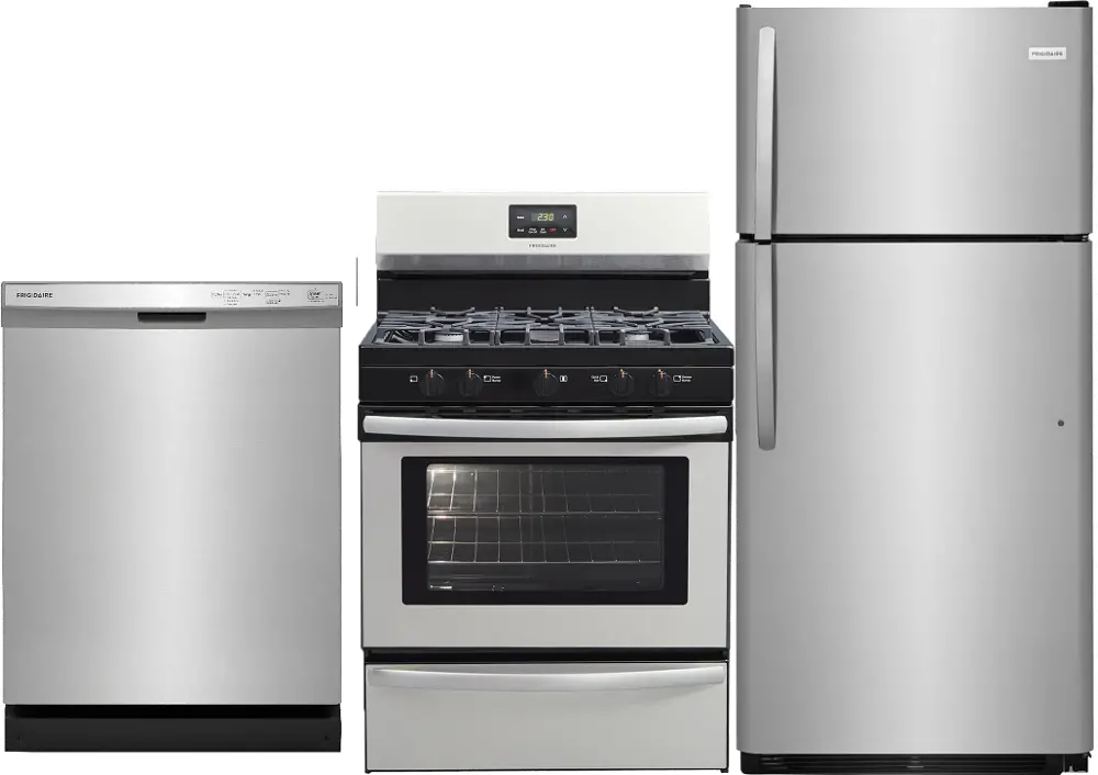 SS-3PC-GAS-PACKAGE Frigidaire 3 Piece Kitchen Appliance Package with Gas Range - Stainless Steel-1