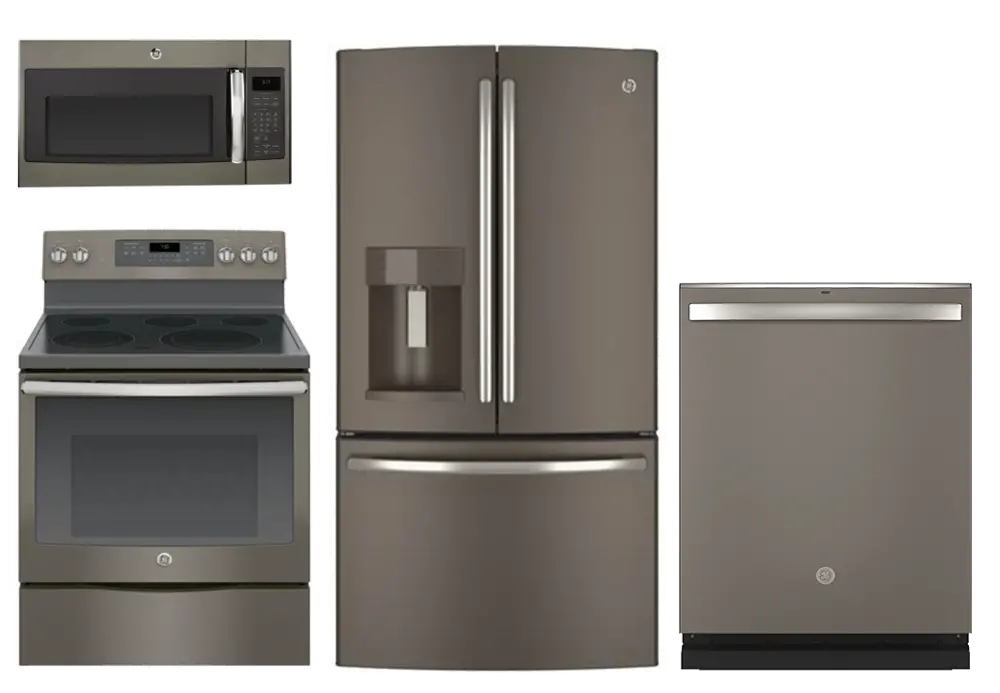 4PC-SLATE-ELE-PACKG GE 4 Piece Electric Kitchen Appliance Package with 27.8 cu. ft. French Door Refrigerator - Slate-1