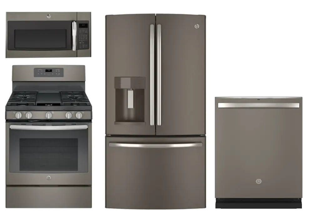 4PC-SLATE-GAS-PACKG GE 4 Piece Gas Kitchen Appliance Package with 27.8 cu. ft. Refrigerator - Slate-1