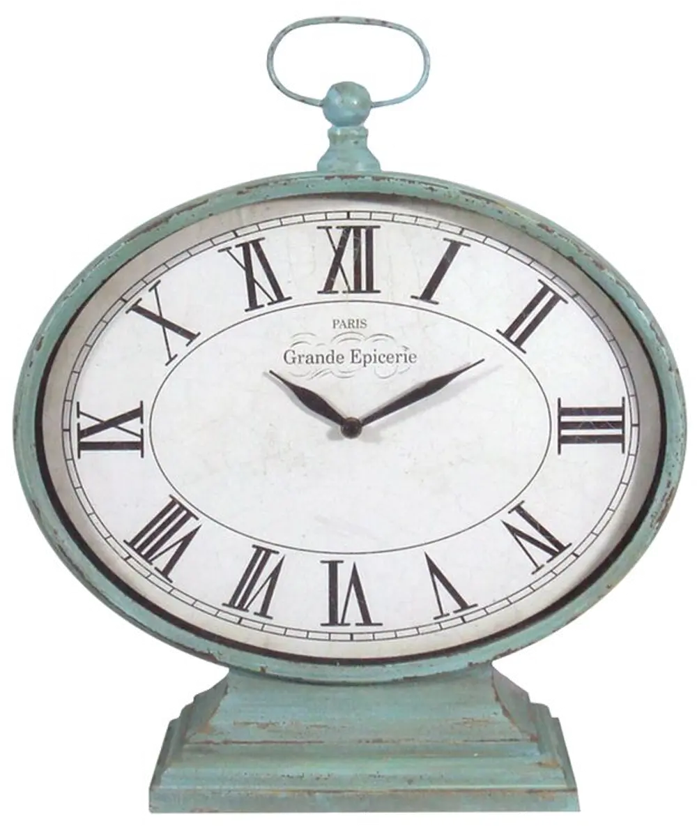 Distressed Green Metal Mantle Clock-1