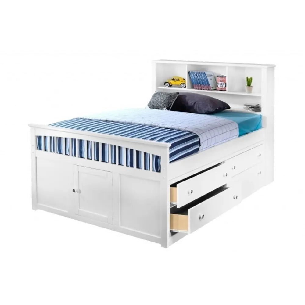 Classic White Full Storage Bed with 2 Side Storage Drawers - Bayfront-1