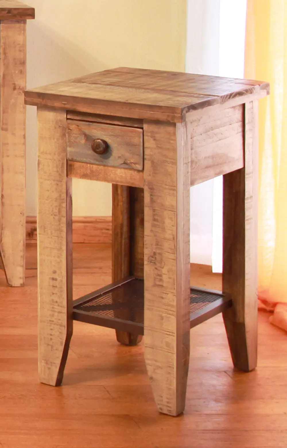 Tanmeron Pine Two Tone Rustic End Table-1