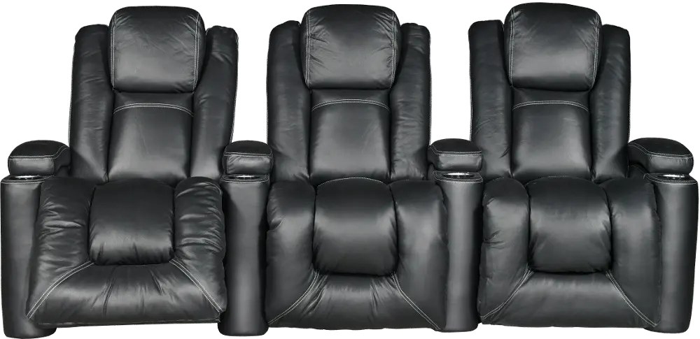 Black Leather-Match 3 Piece Power Home Theater Seating - Downtown-1