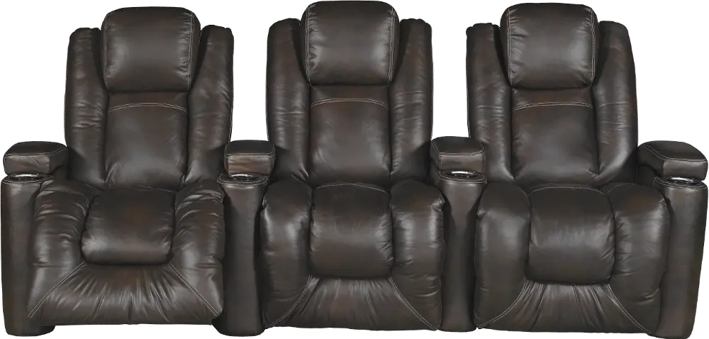 Brown Leather-Match 3 Piece Power Home Theater Seating - Downtown-1