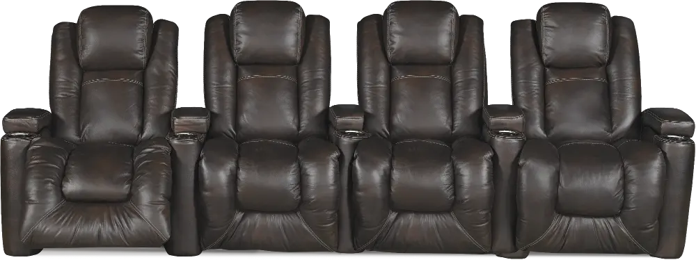 Brown Leather-Match 4 Piece Power Home Theater Seating - Downtown-1
