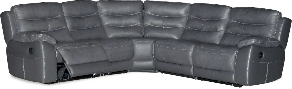 Charcoal Gray Leather-Match 5 Piece Power Reclining Sectional-1