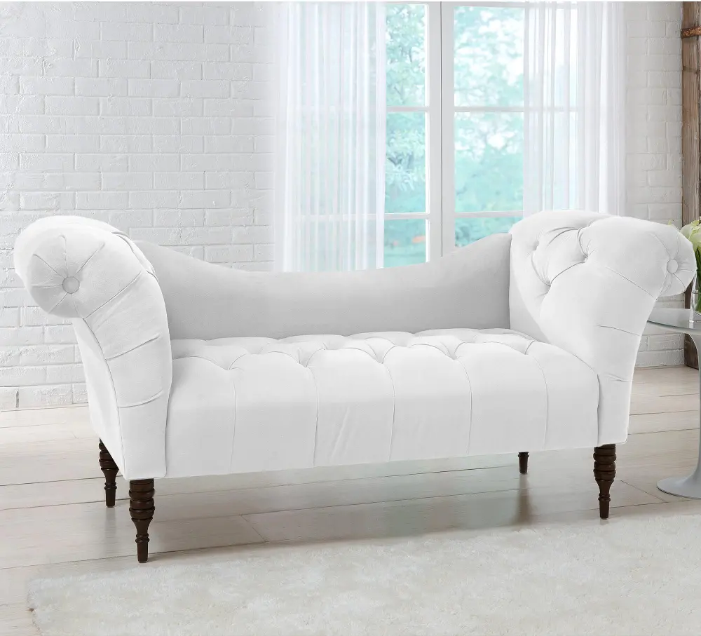 6006ESPVLVWHT Silvia Traditional Velvet White Tufted Lounge Chaise-1