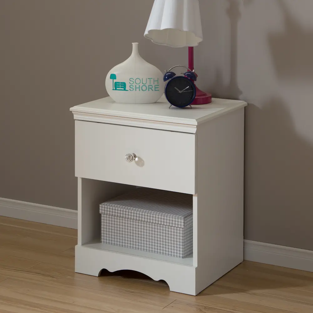 3550062 Pure White 1-Drawer Nightstand - Crystal-1