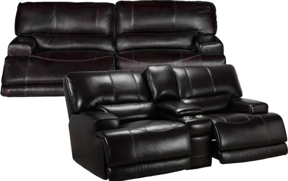 Blackberry Leather-Match Power Reclining Living Room Set - Stampede-1