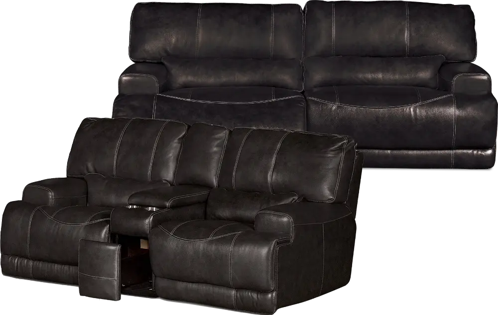 Gray Leather-Match Power Reclining Living Room Set - Stampede-1