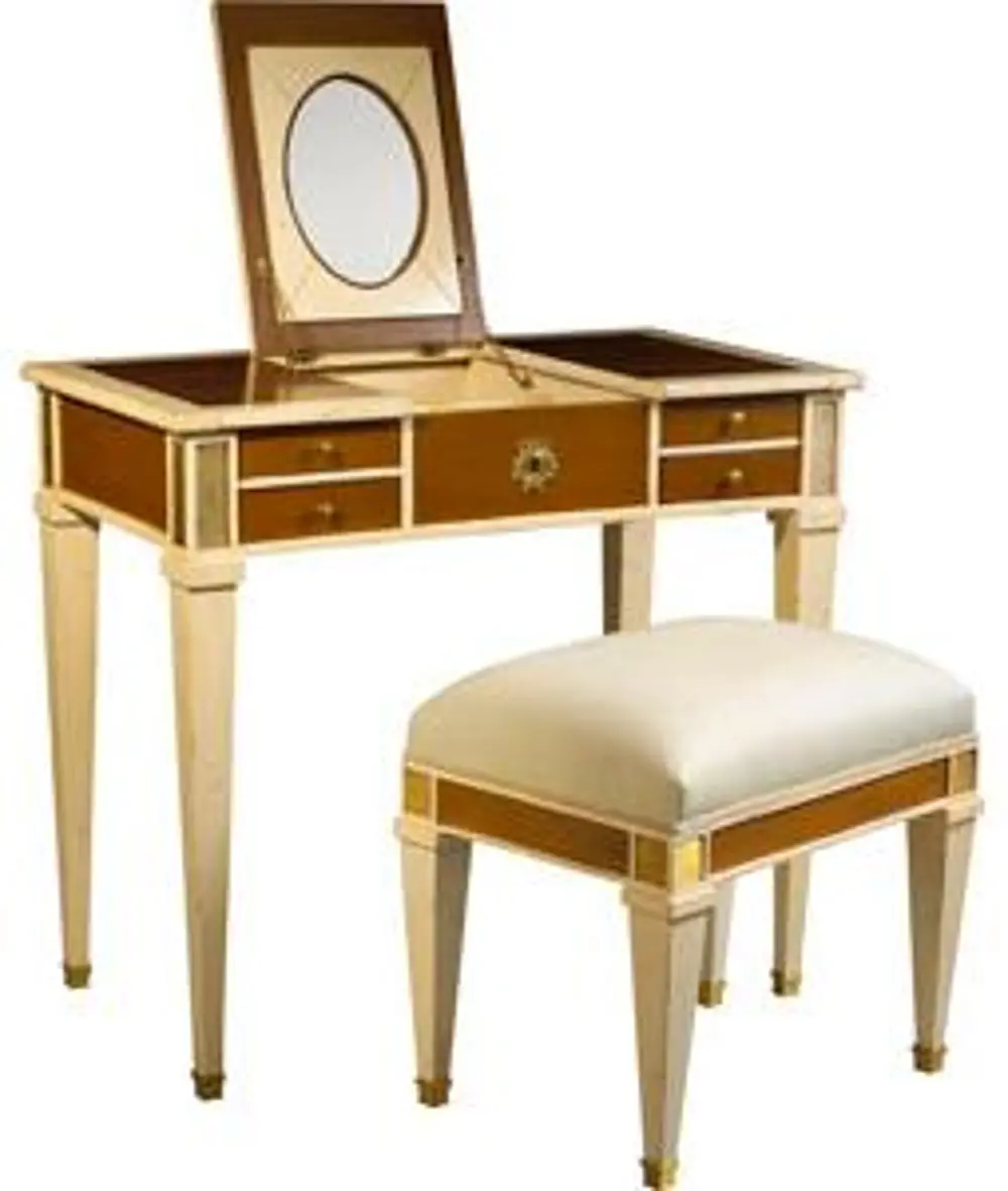 Light Cherry and Ivory Vanity and Stool-1