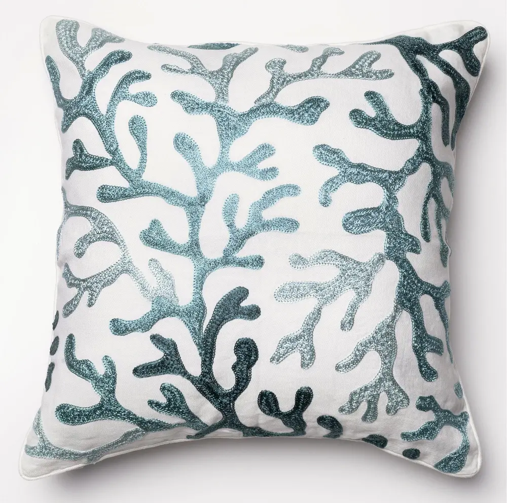 P0143/IVORY/BLUE Ivory and Blue 18 Inch Throw Pillow-1