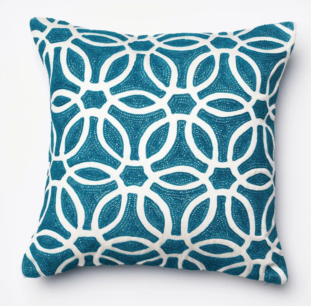 P0135 Blue and White Circular Patterned Throw Pillow-1