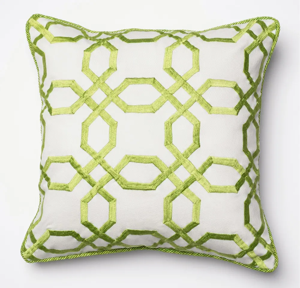 P0130/GREEN/WHITE Green and White 18 Inch Throw Pillow-1