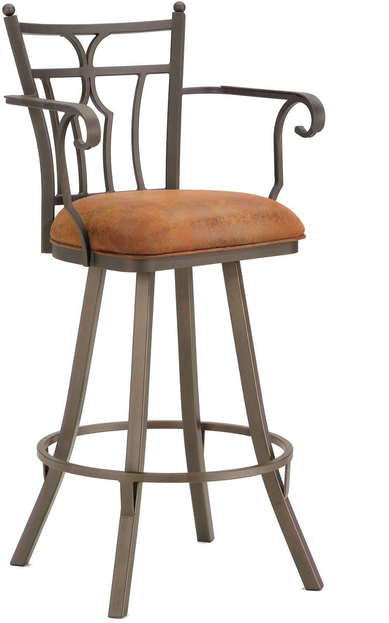 Rust Metal Swivel Bar Stool With Arms, Bar Stools Swivel With Back And Arms