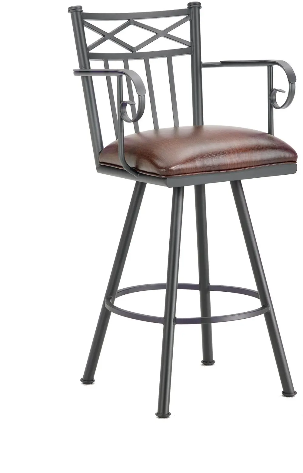 Brown and Black Metal Swivel Counter Height Stool with Arms- Alexander-1