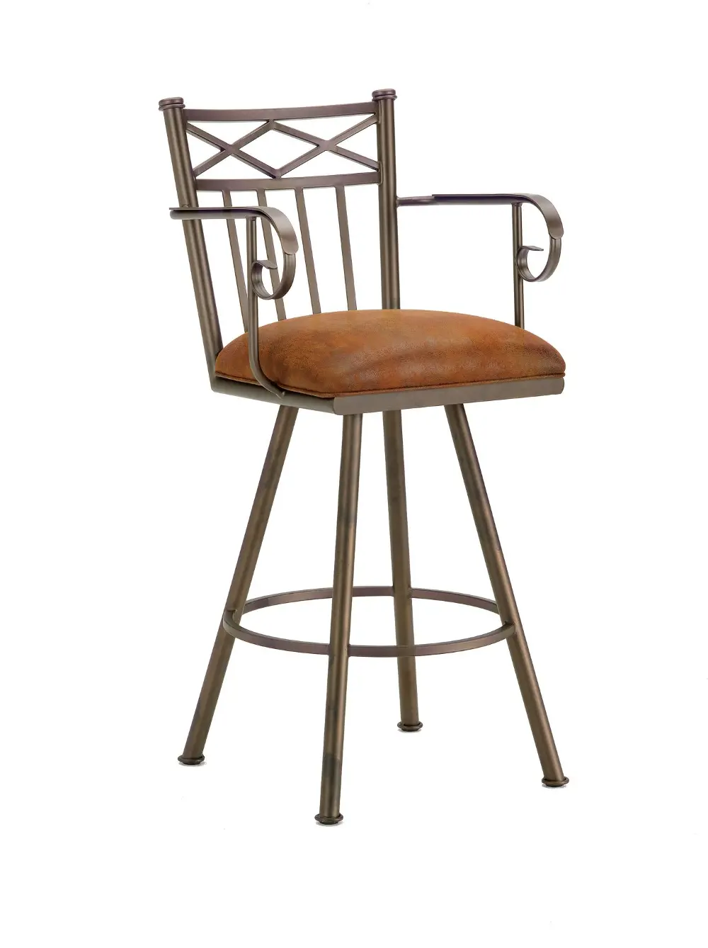Brown and Bronze Metal Swivel Bar Stool with Arms - Alexander-1