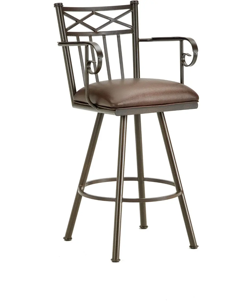 Brown and Rust Metal Swivel Bar Stool with Arms - Alexander-1