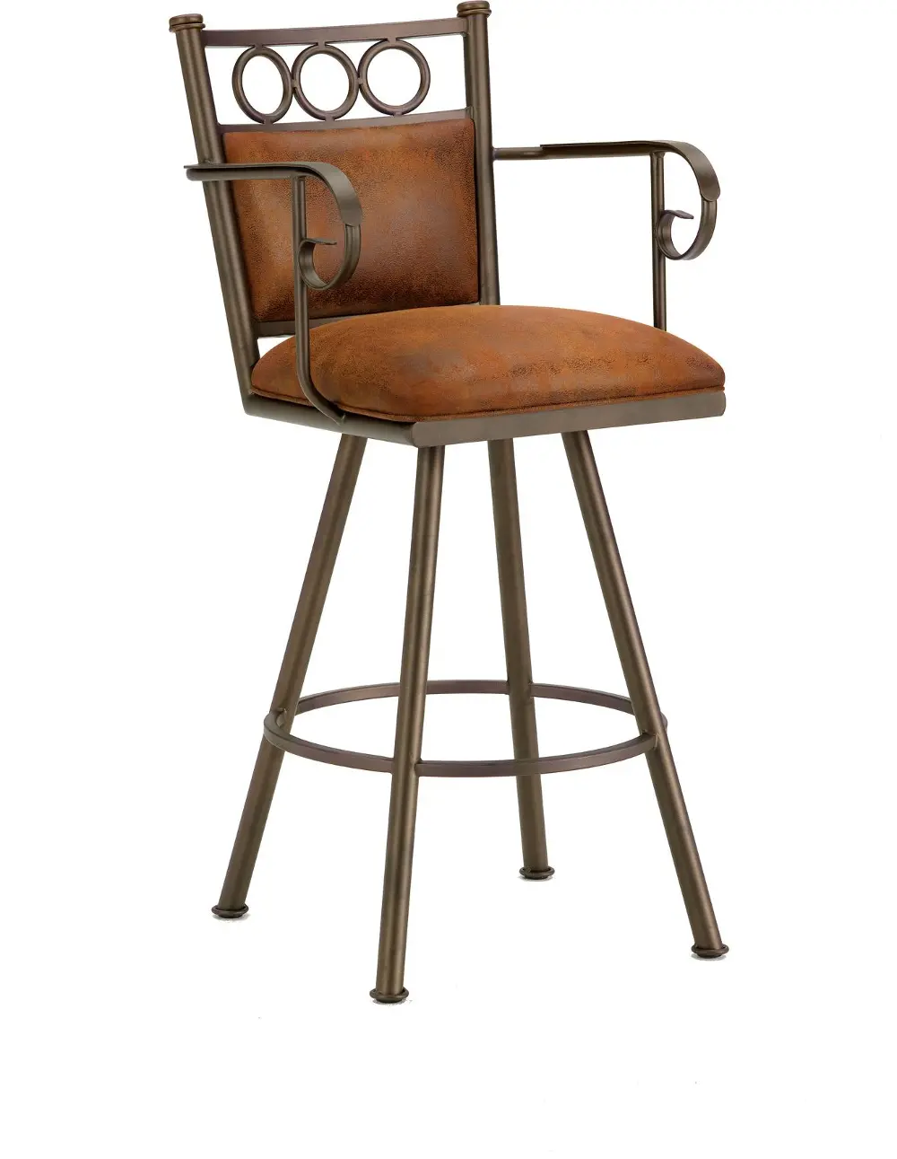 Bronze and Brown Metal Swivel Bar Stool with Arms - Waterson-1