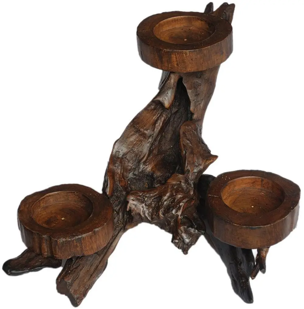 Large Carved Eco-Friendly Teak Rocky Mountain Candle Stand-1