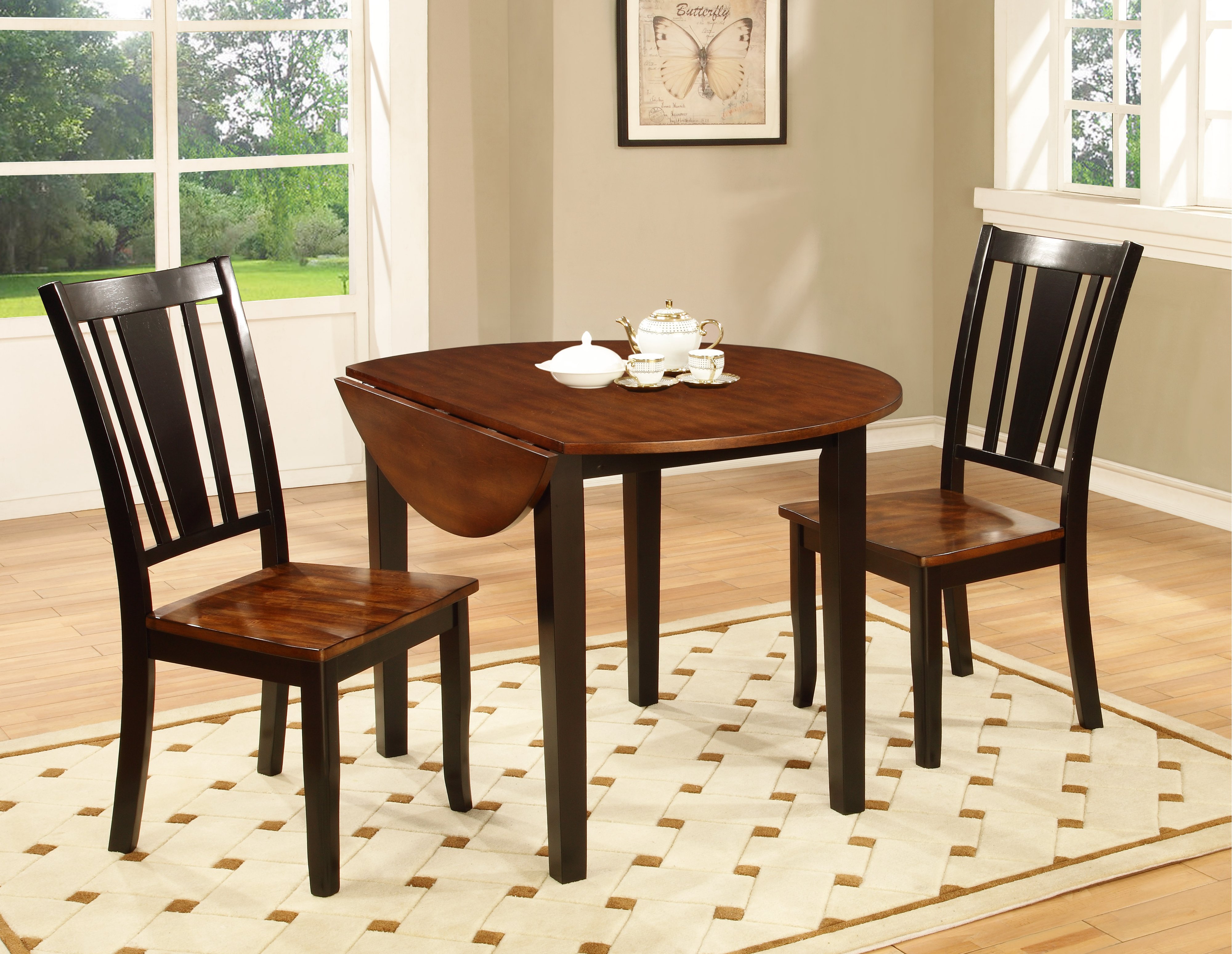 Black And Cherry 3-piece Round Dining Set - Dover 