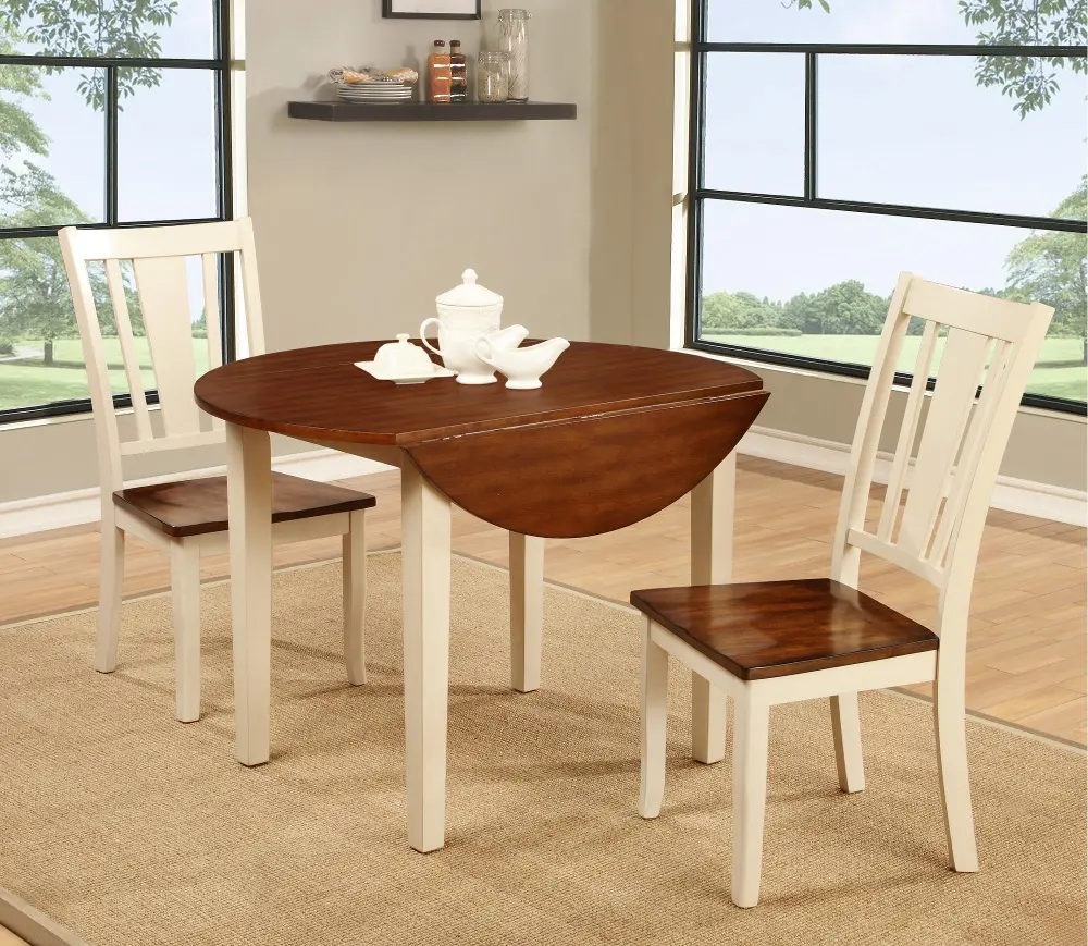 White and Cherry 3 Piece Round Dining Set - Dover-1