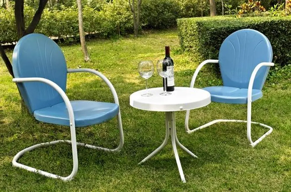 KO10004BL 3 Piece Metal Set - Two Chairs in Sky Blue Finish with Side Table - Griffith -1