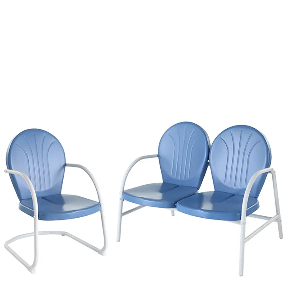 KO10005BL 2 Piece Metal Set - Loveseat & Chair in Sky Blue Finish - Griffith -1