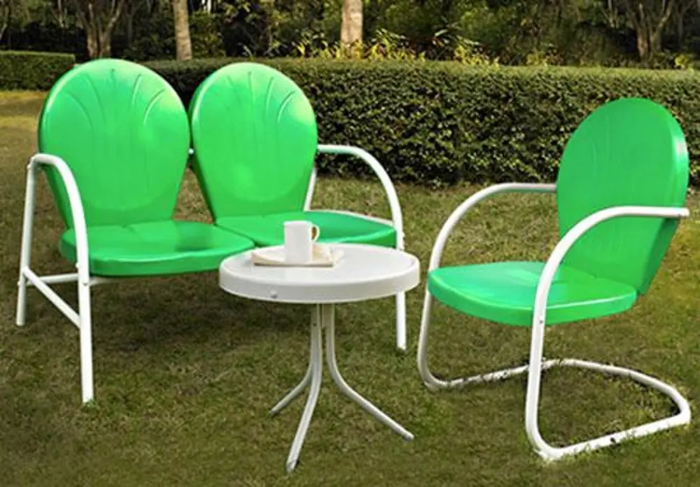 KO10003GR Green 3 Piece Metal Outdoor Patio Furniture Set - Griffith -1