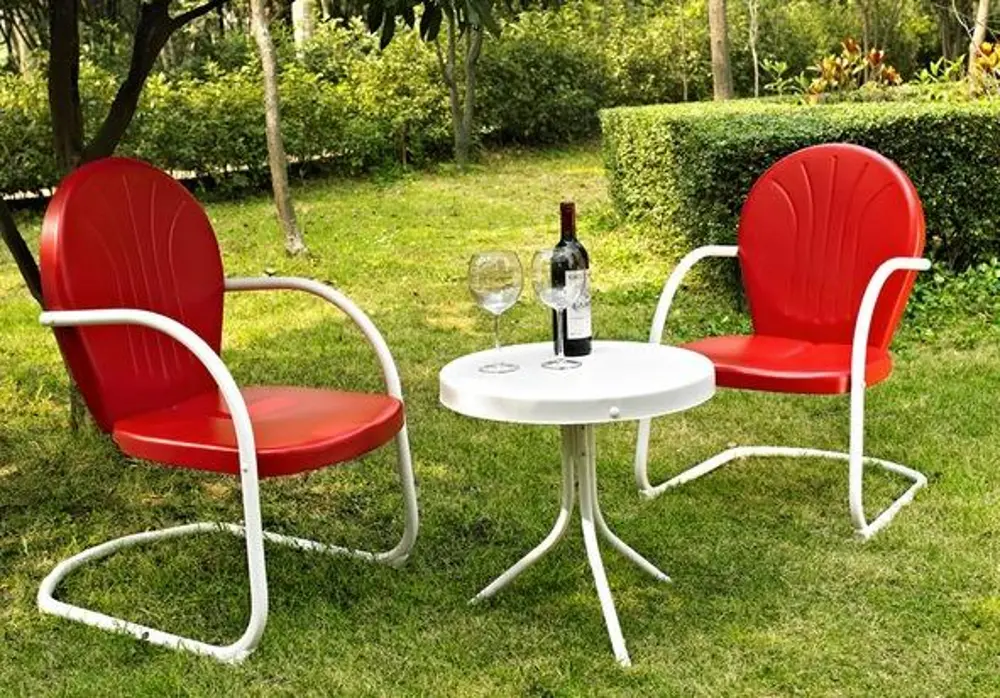 KO10004RE Red 3 Piece Metal Outdoor Patio Furniture Set - Griffith -1