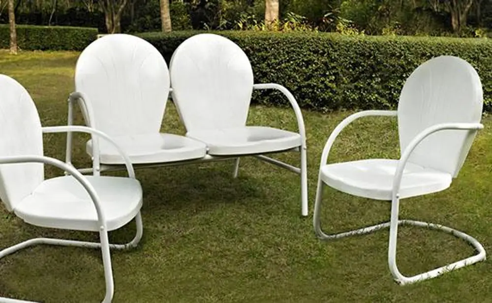KO10002WH 3 Piece Metal Outdoor Seating Set - Loveseat & 2 Chairs in White Finish - Griffith -1