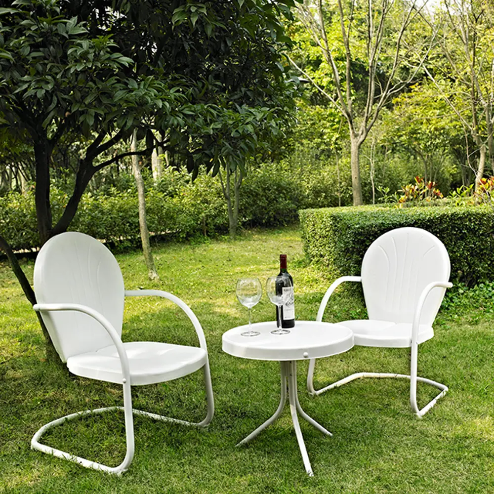 KO10004WH 3 Piece Metal Set - Two Chairs in White Finish with Side Table - Griffith -1