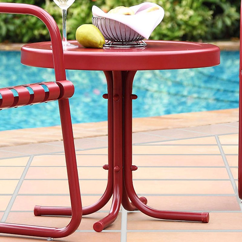 Metal Red Outdoor Patio Side Table, Retro Metal Outdoor Furniture