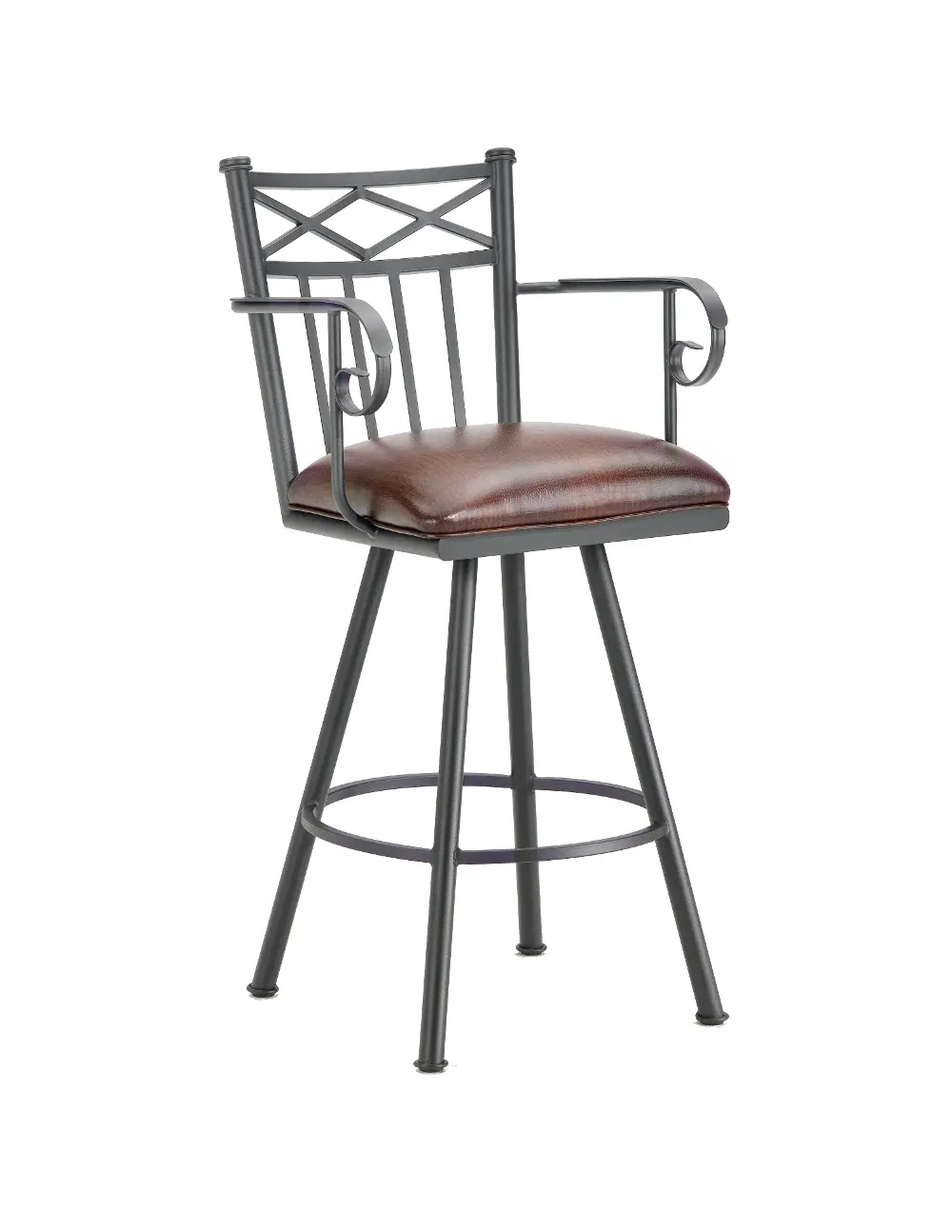 Brown and Black Metal Swivel Bar Stool with Arms- Alexander-1