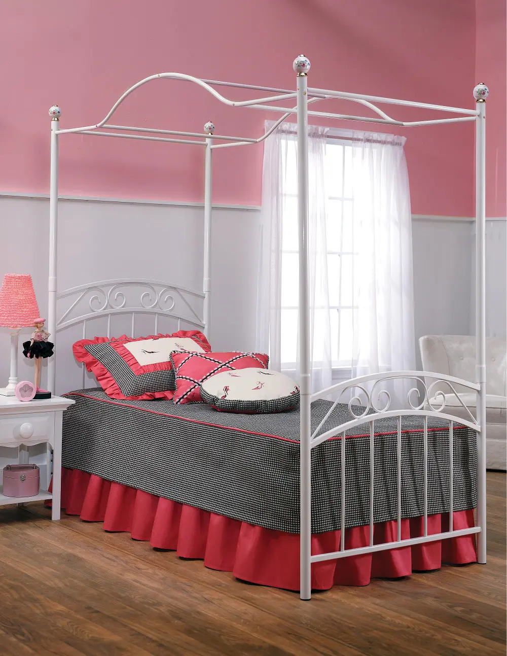 White Traditional Twin Metal Canopy Bed - Emily -1