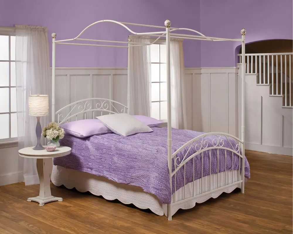White Traditional Full Canopy Bed - Emily -1