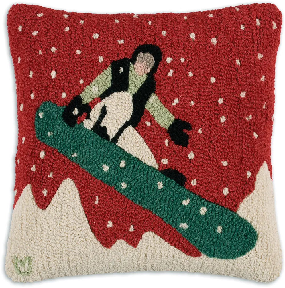 Snow Rider Hand Hook Wool Throw Pillow-1