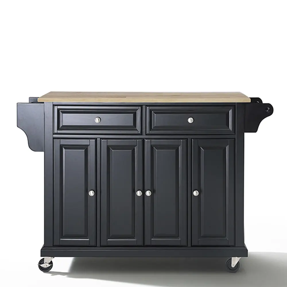 KF30001EBK Black Kitchen Cart with Natural Wood Top - Diana-1