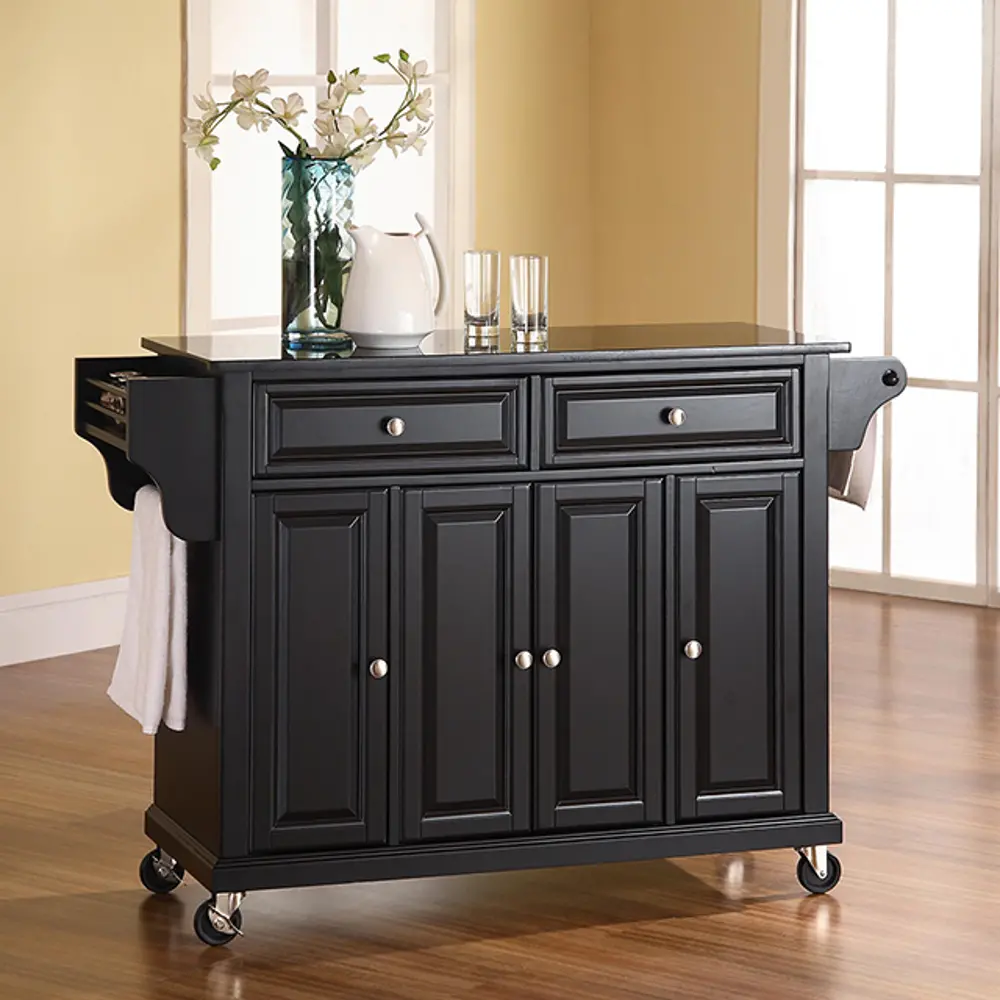 KF30004EBK/KIT/CART Black Kitchen Cart with Black Granite Top - Diana-1