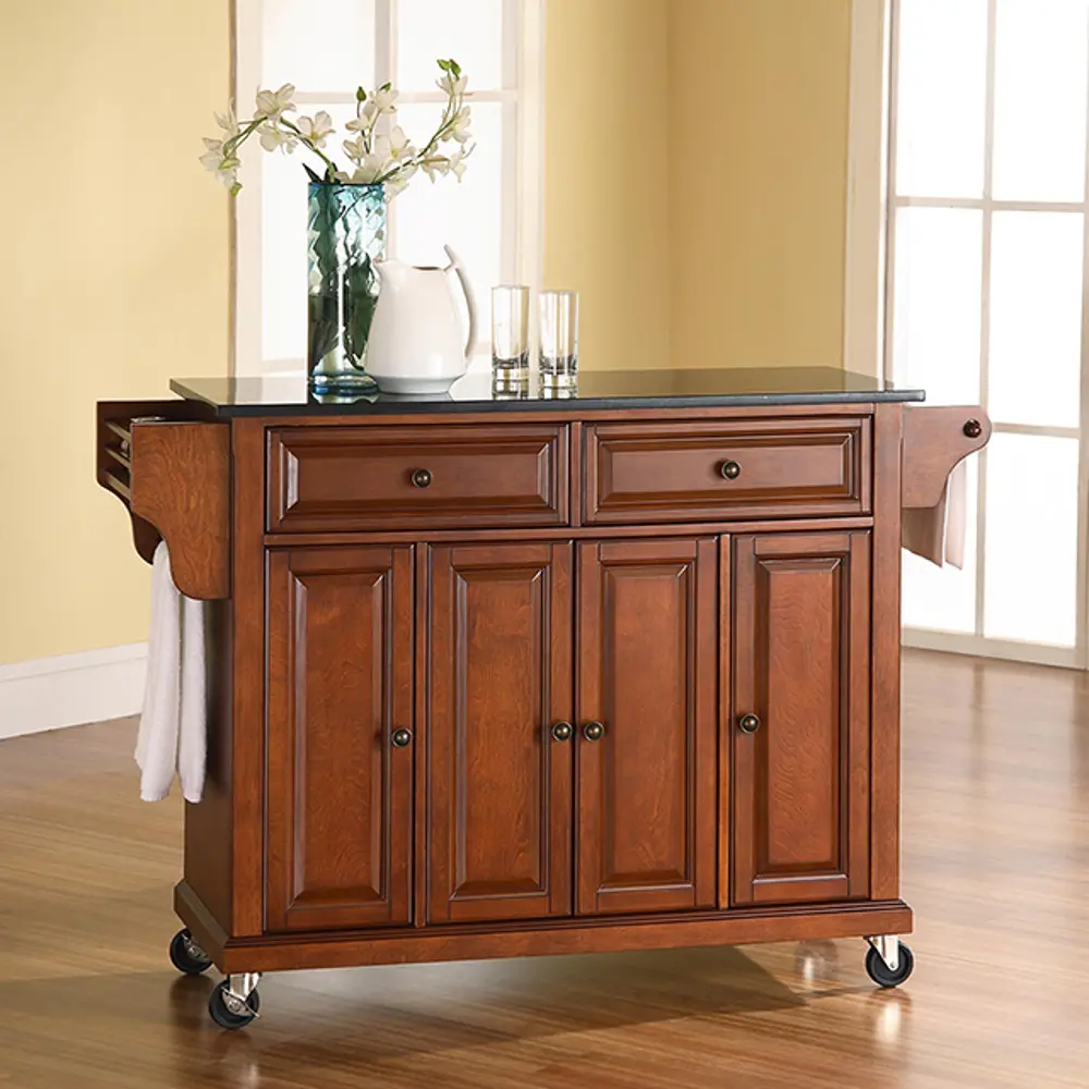 KF30004ECH Cherry Kitchen Cart with Dark Granite Top-1