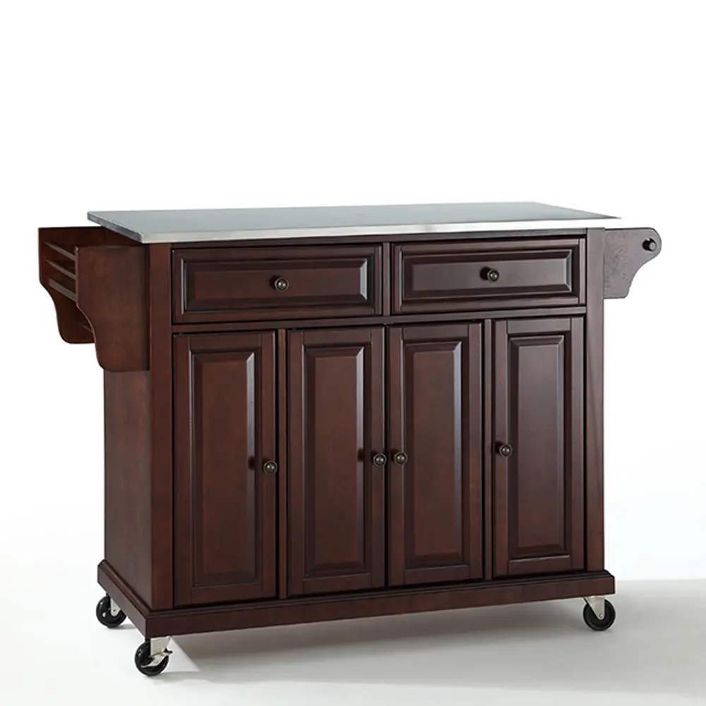 KF30002EMA Mahogany Brown Kitchen Cart with Stainless Steel Top - Diana-1